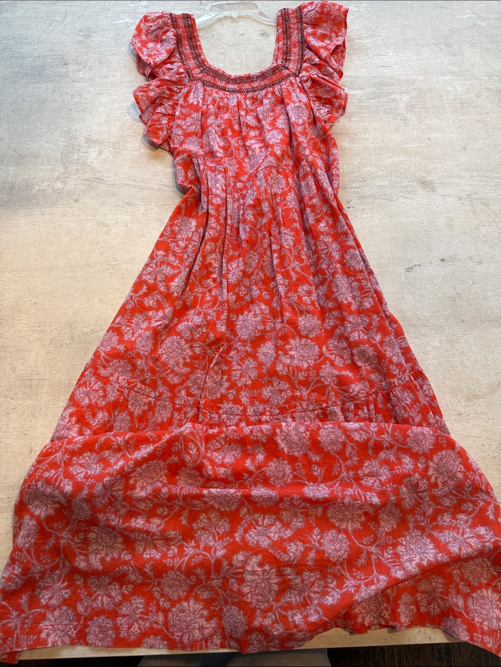 Free People Red Floral Ruffle Sleeve Maxi Dress